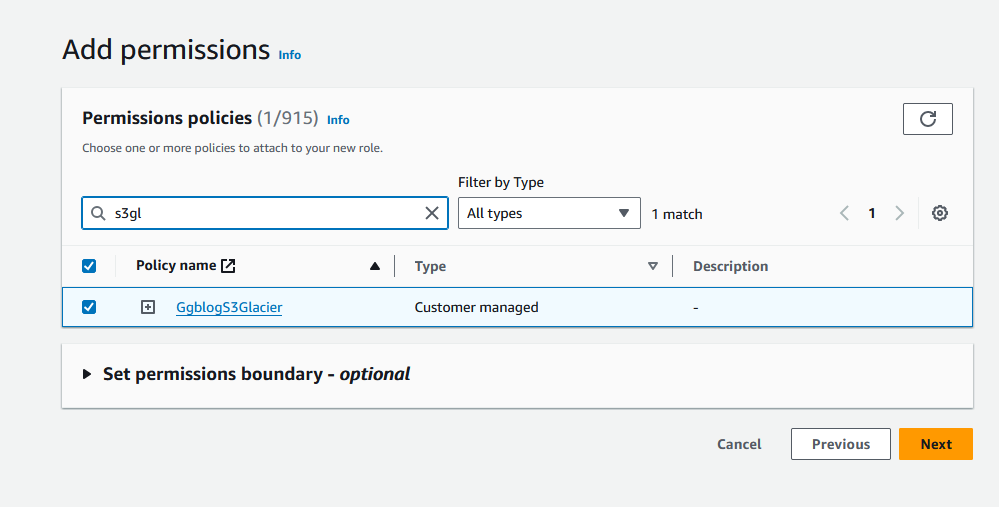 Custom S3 and Glacier Policy