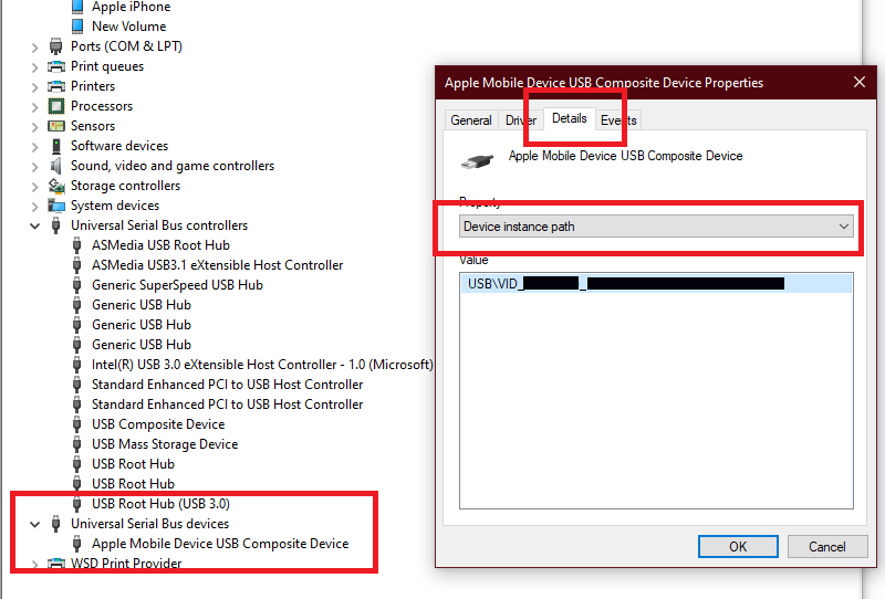 Windows Device manager UDID