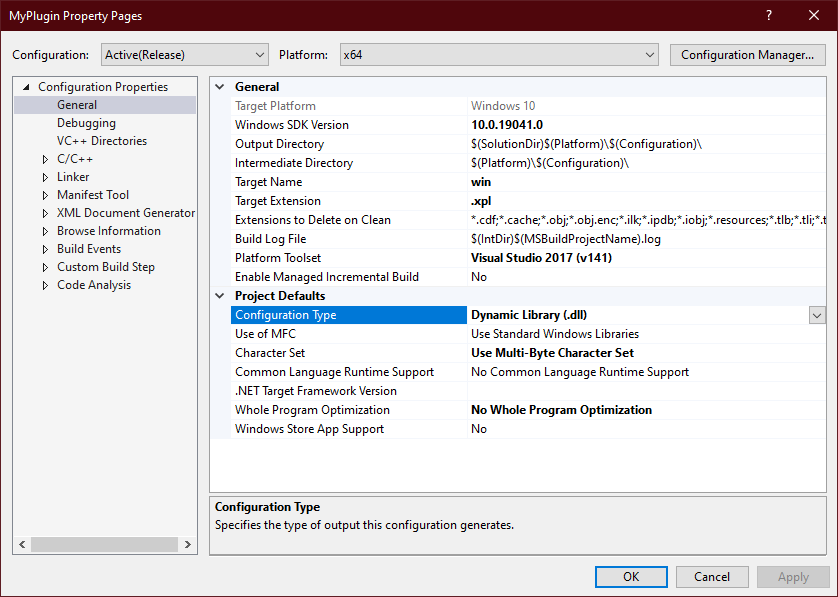 Set Configuration type to DLL
